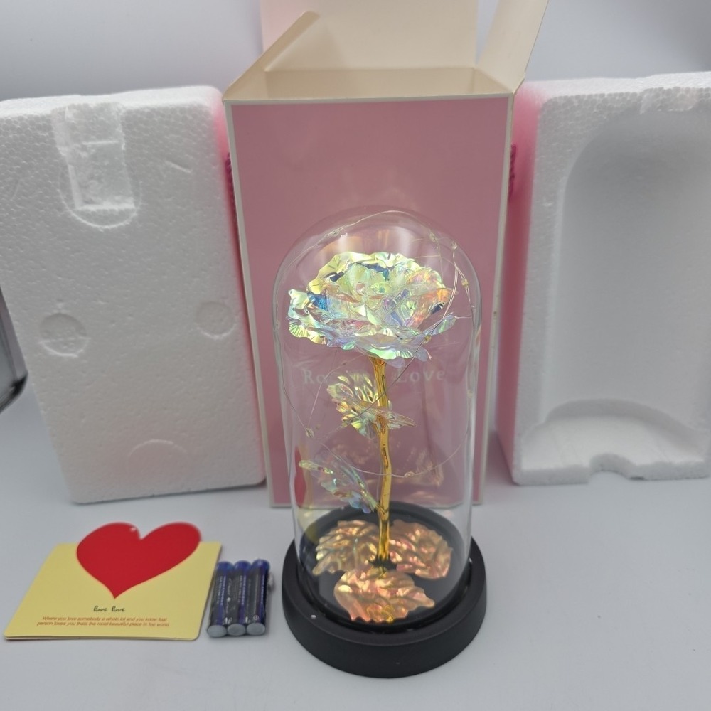 Rose Of Love In Glass Dome /w Led Lighted Rose Wedding Valentine Gifts